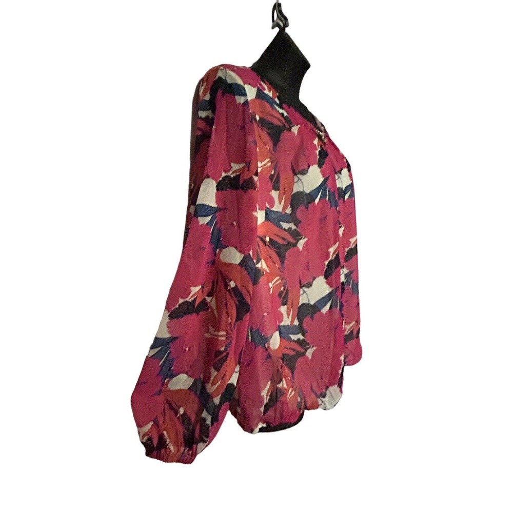 Monroe & Main Chiffon Overlay Pink Floral Blouson Career Dinner Party Guest Top - Picture 6 of 16